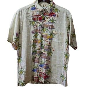Koko Island Vintage USA Woody Station Wagon Button Down Short Sleeve Shirt LG